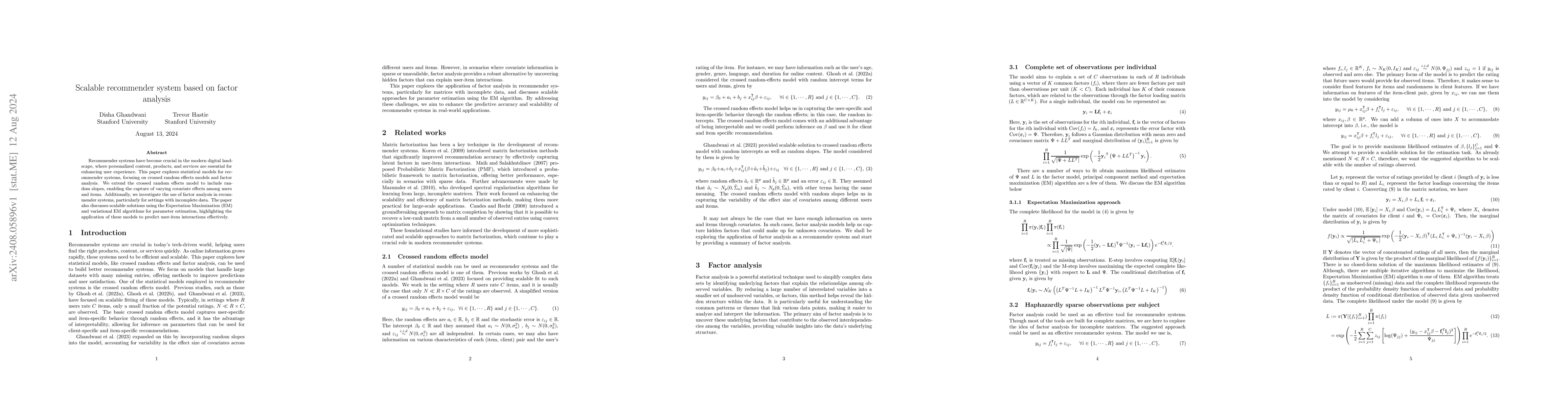 Thumbnail for Scalable recommender system based on factor analysis