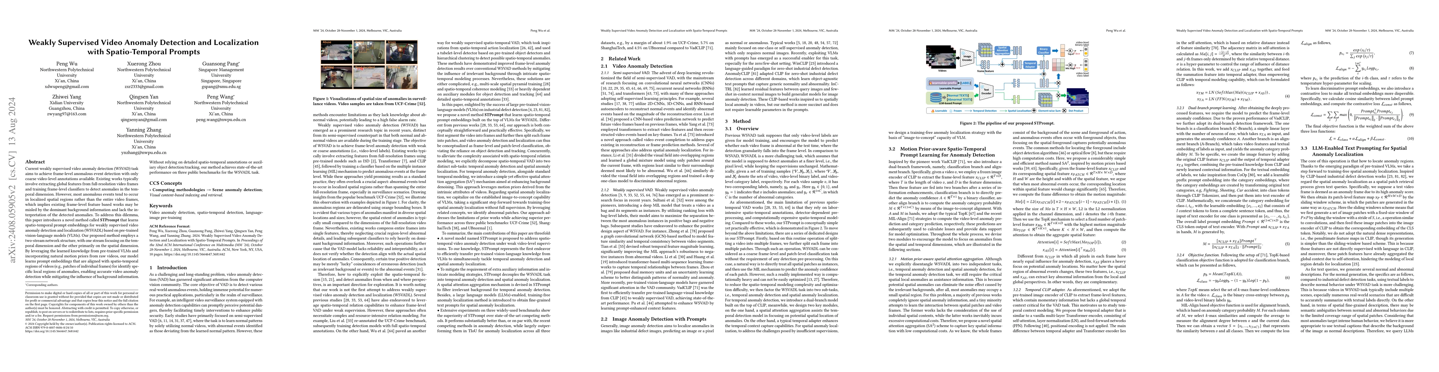 Thumbnail for Weakly Supervised Video Anomaly Detection and Localization with
  Spatio-Temporal Prompts