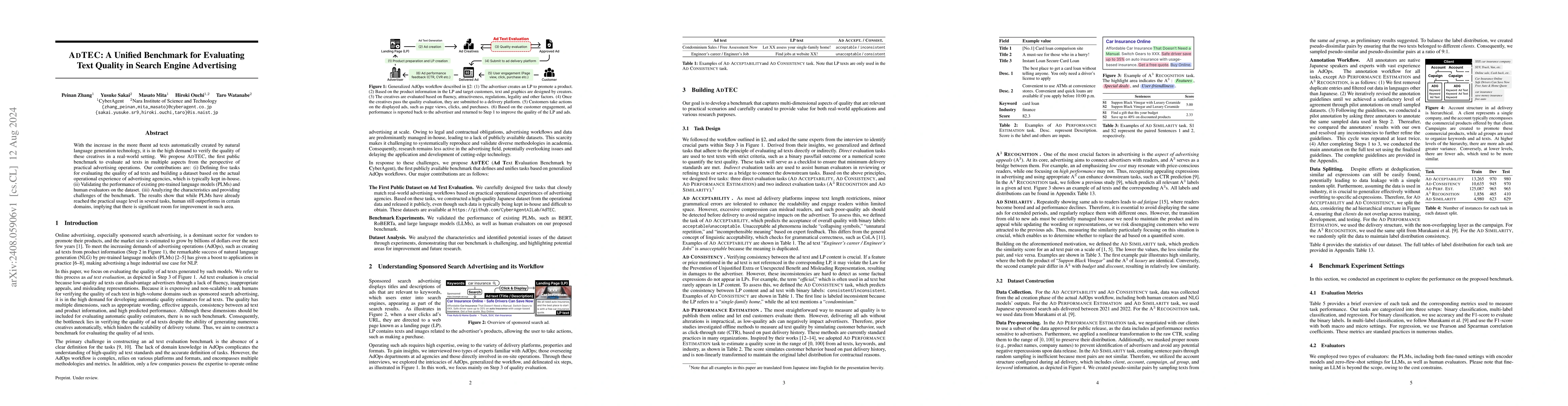 Thumbnail for AdTEC: A Unified Benchmark for Evaluating Text Quality in Search Engine
  Advertising