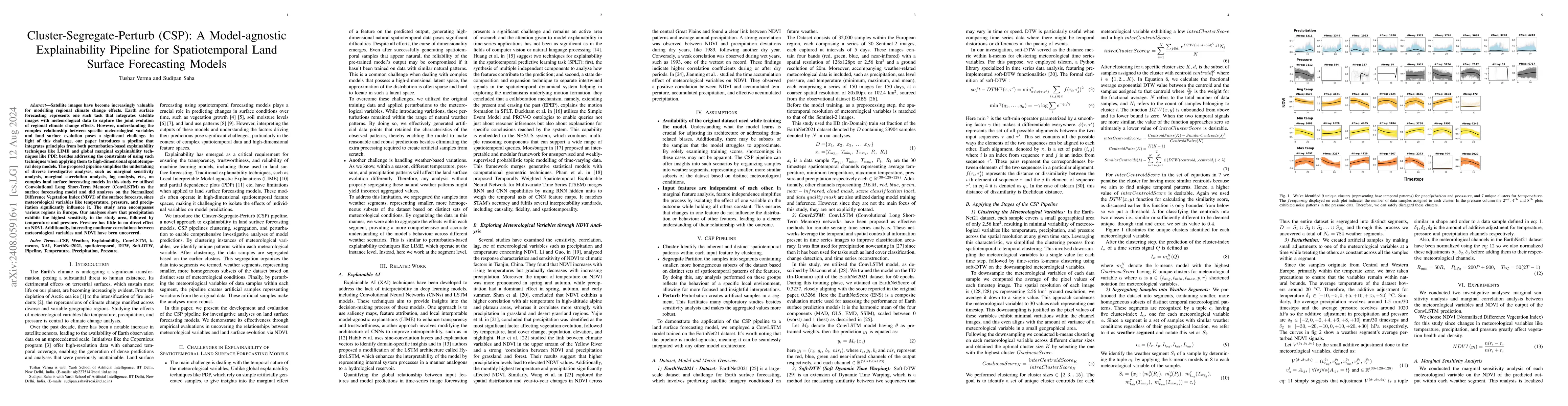 Thumbnail for Cluster-Segregate-Perturb (CSP): A Model-agnostic Explainability
  Pipeline for Spatiotemporal Land Surface Forecasting Models