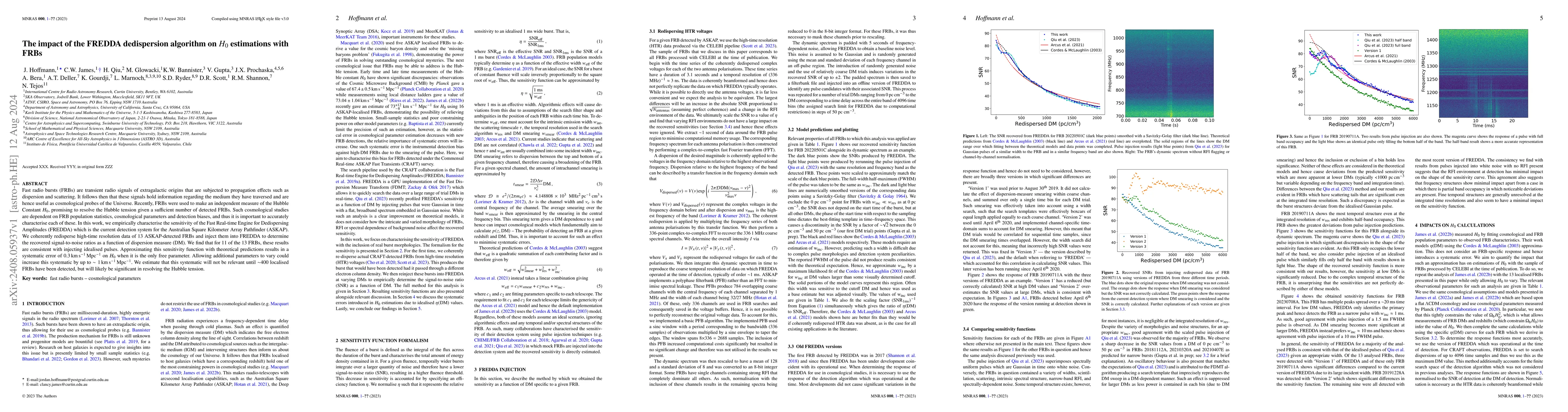 Thumbnail for The impact of the FREDDA dedispersion algorithm on $H_0$ estimations
  with FRBs