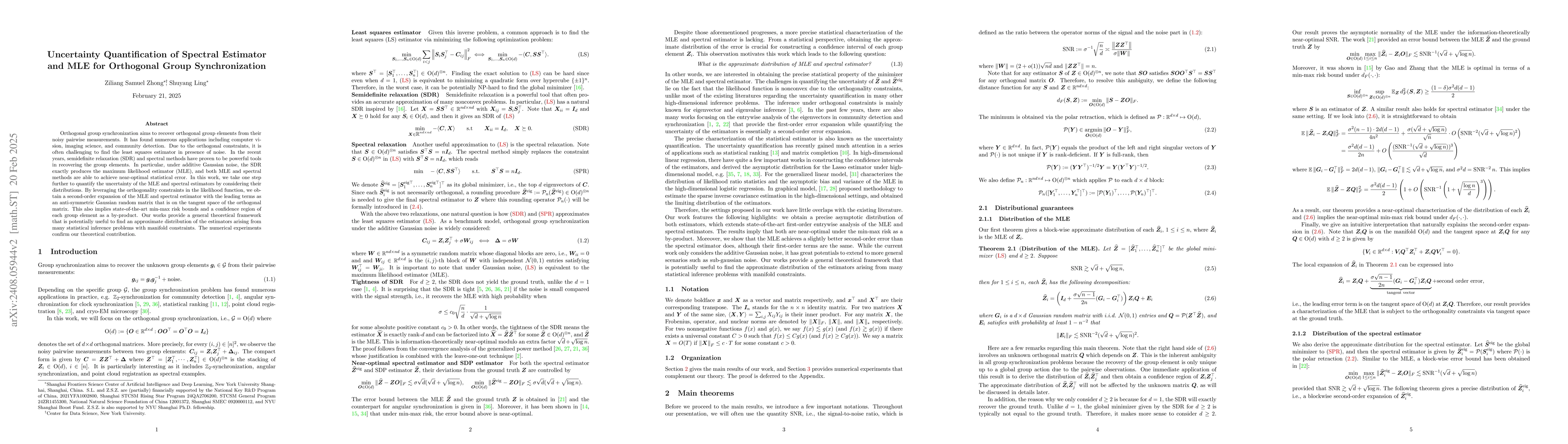 Thumbnail for Uncertainty Quantification of Spectral Estimator and MLE for Orthogonal
  Group Synchronization
