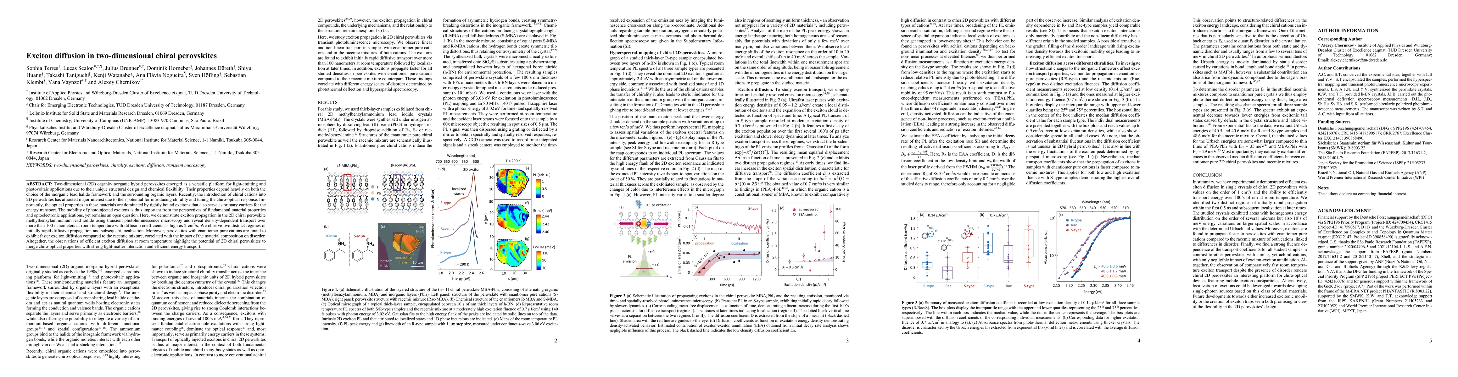 Thumbnail for Exciton diffusion in two-dimensional chiral perovskites