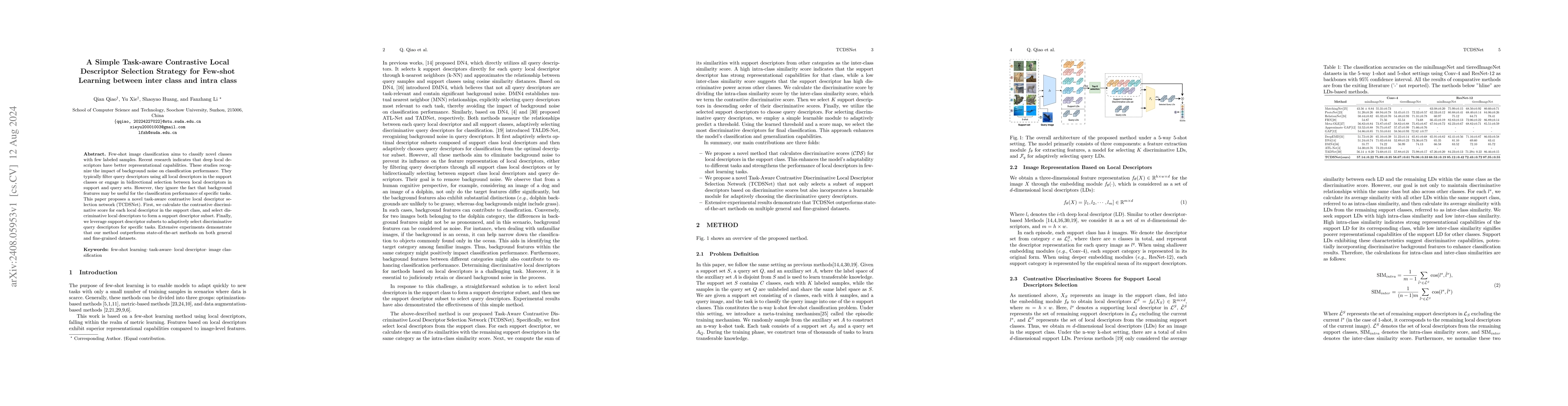 Thumbnail for A Simple Task-aware Contrastive Local Descriptor Selection Strategy for
  Few-shot Learning between inter class and intra class