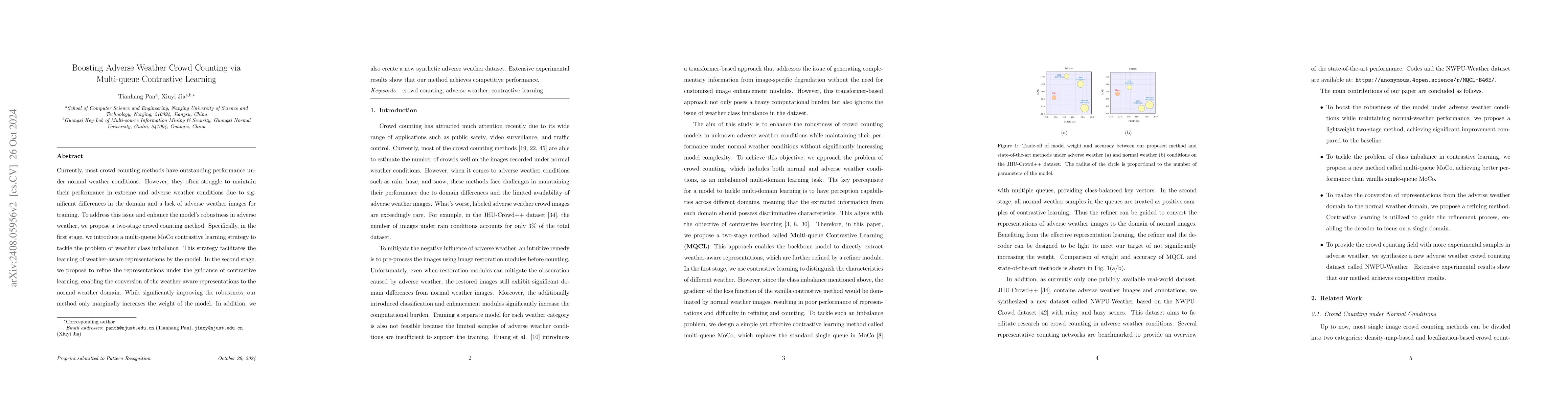Thumbnail for Boosting Adverse Weather Crowd Counting via Multi-queue Contrastive
  Learning