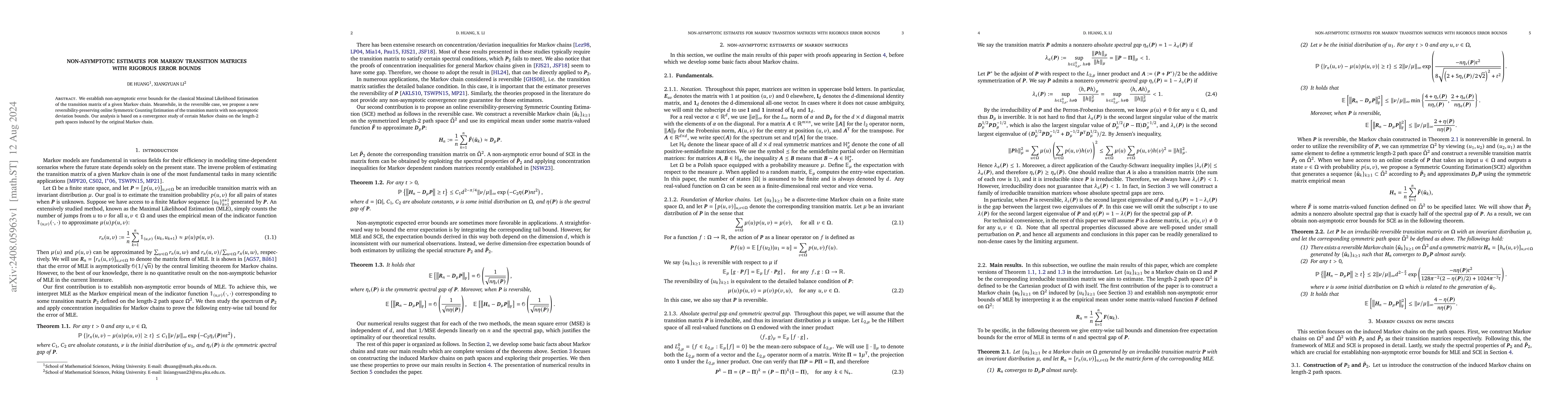 Thumbnail for Non-asymptotic Estimates for Markov Transition Matrices with Rigorous
  Error Bounds