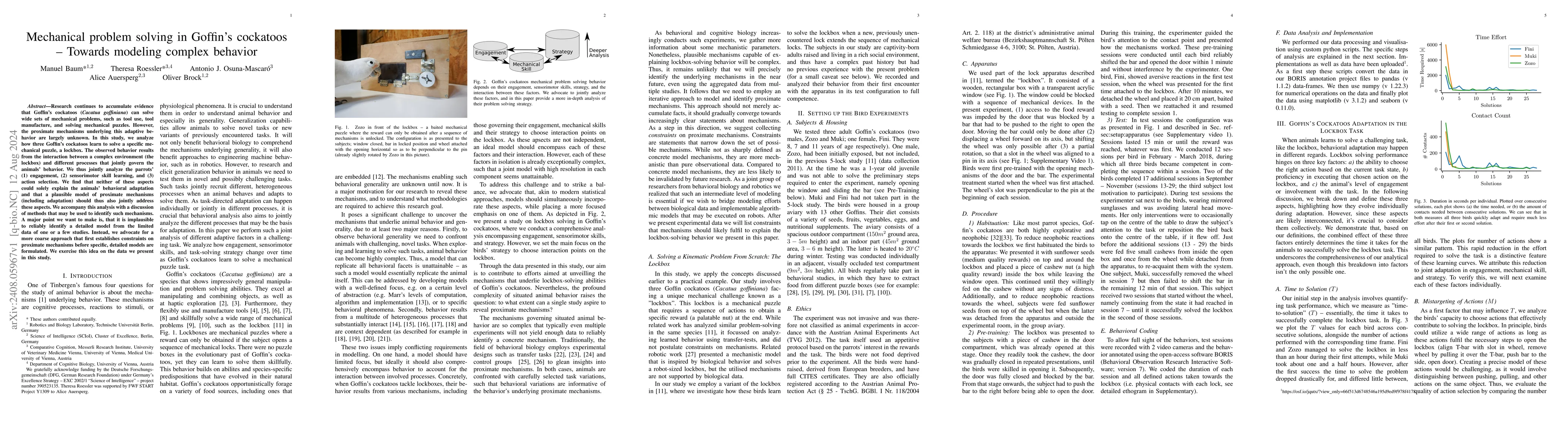 Thumbnail for Mechanical problem solving in Goffin's cockatoos -- Towards modeling
  complex behavior