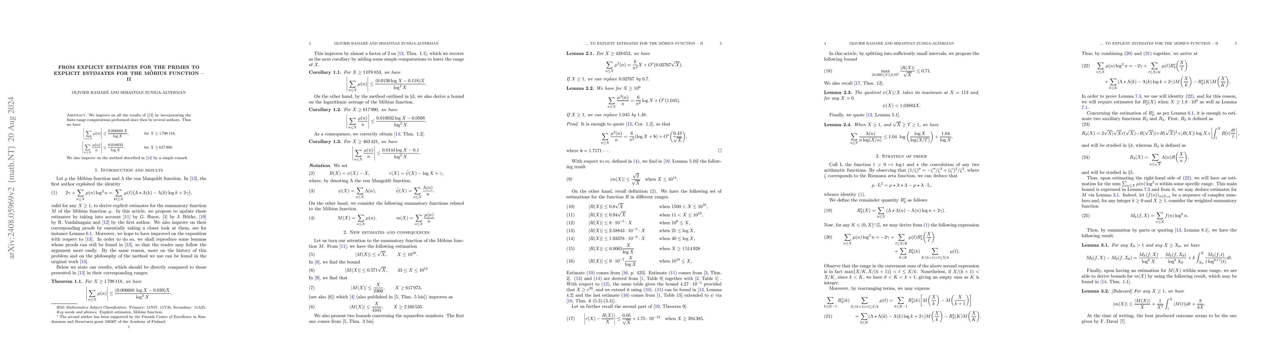 Thumbnail for From explicit estimates for the primes to explicit estimates for the
  MĂśbius function II
