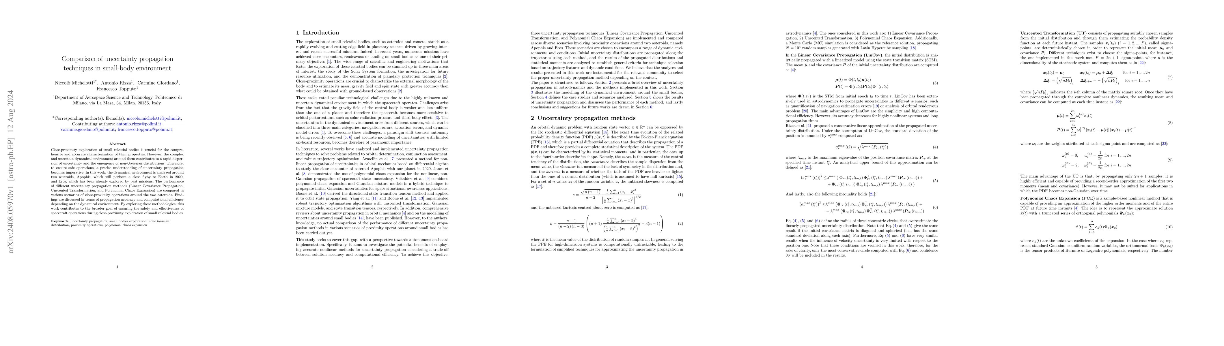 Thumbnail for Comparison of uncertainty propagation techniques in small-body
  environment