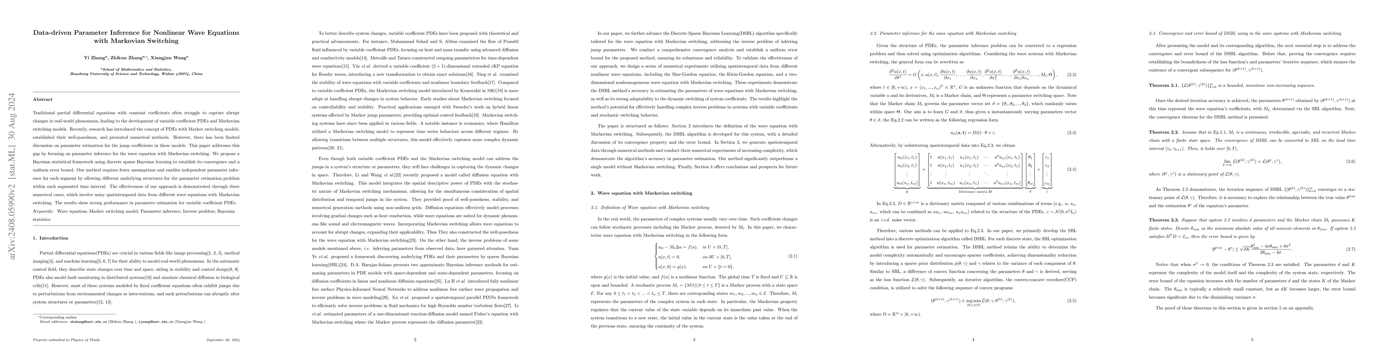 Thumbnail for Parameters Inference for Nonlinear Wave Equations with Markovian
  Switching