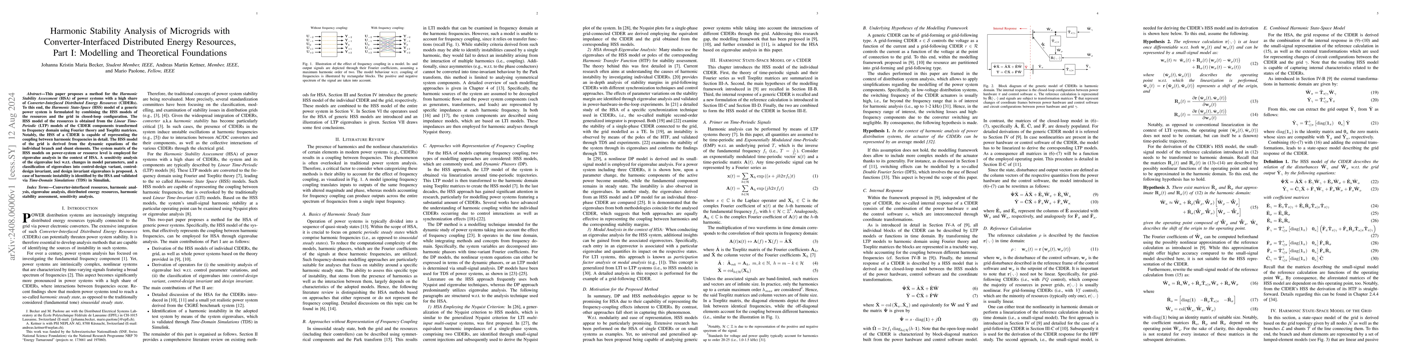 Thumbnail for Harmonic Stability Analysis of Microgrids with Converter-Interfaced
  Distributed Energy Resources, Part I: Modelling and Theoretical Foundations