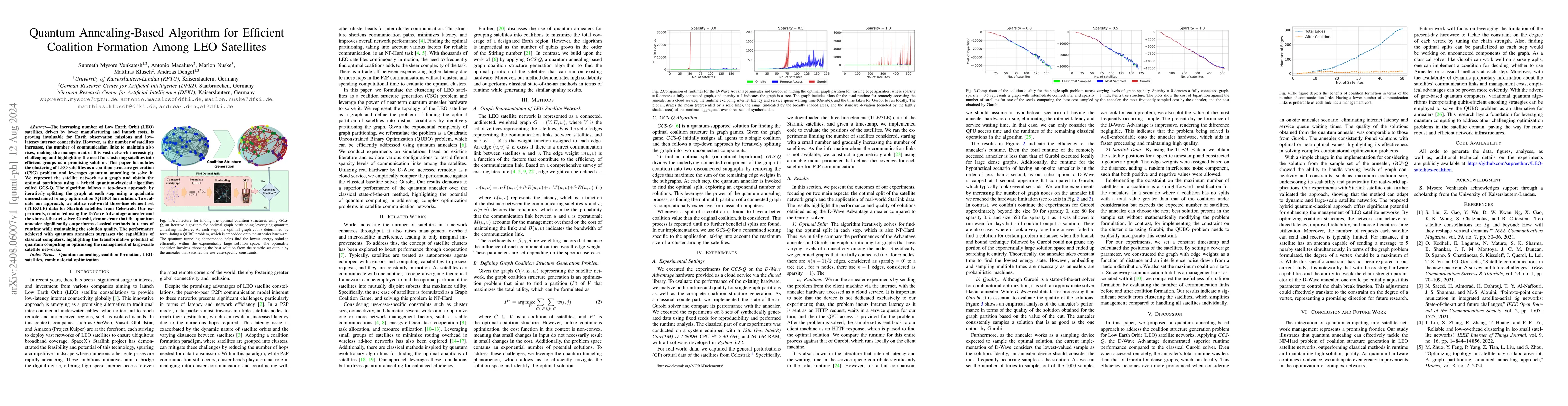 Thumbnail for Quantum Annealing-Based Algorithm for Efficient Coalition Formation
  Among LEO Satellites