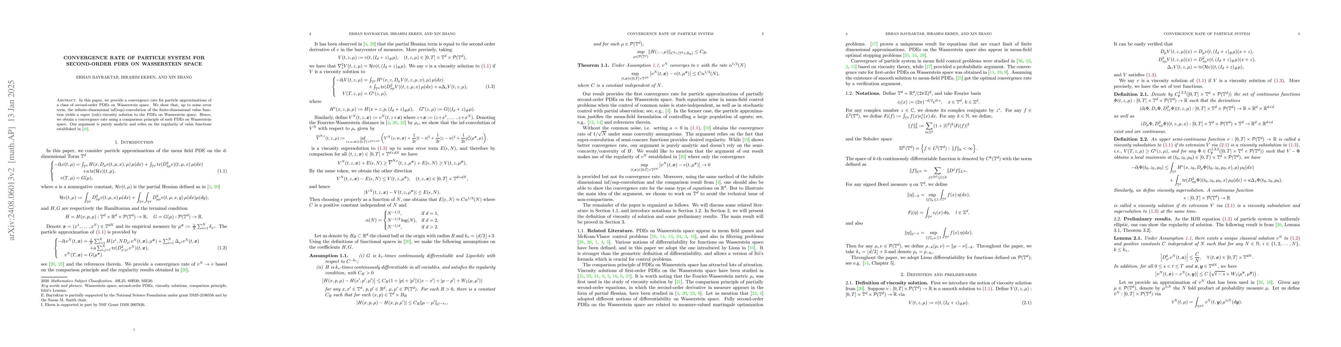 Thumbnail for Convergence Rate of Particle System for Second-order PDEs On Wasserstein
  Space