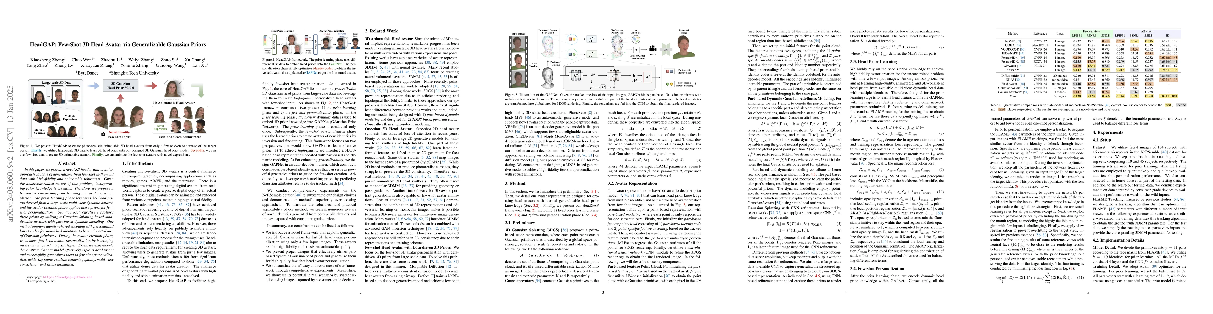 Thumbnail for HeadGAP: Few-shot 3D Head Avatar via Generalizable Gaussian Priors