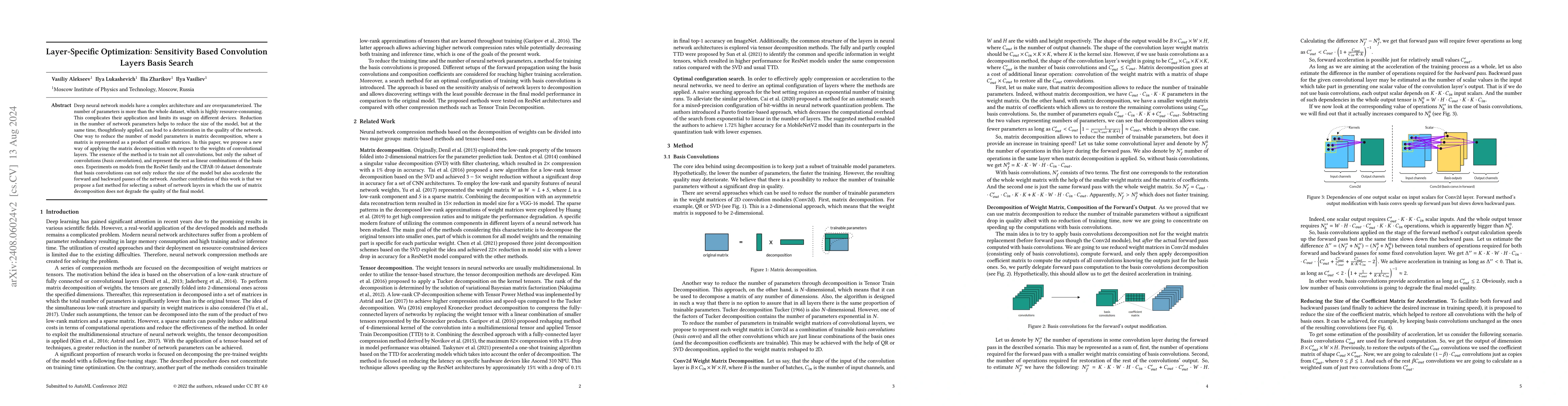 Thumbnail for Layer-Specific Optimization: Sensitivity Based Convolution Layers Basis
  Search