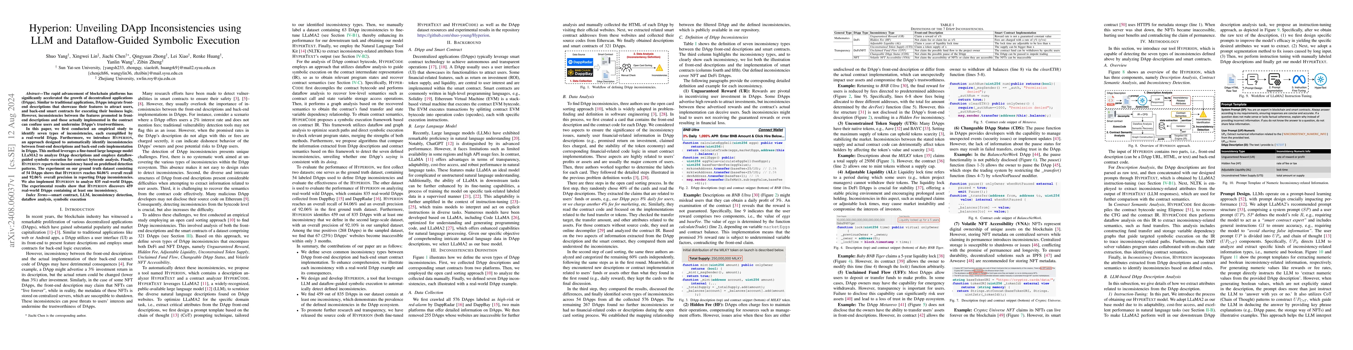 Thumbnail for Hyperion: Unveiling DApp Inconsistencies using LLM and Dataflow-Guided
  Symbolic Execution