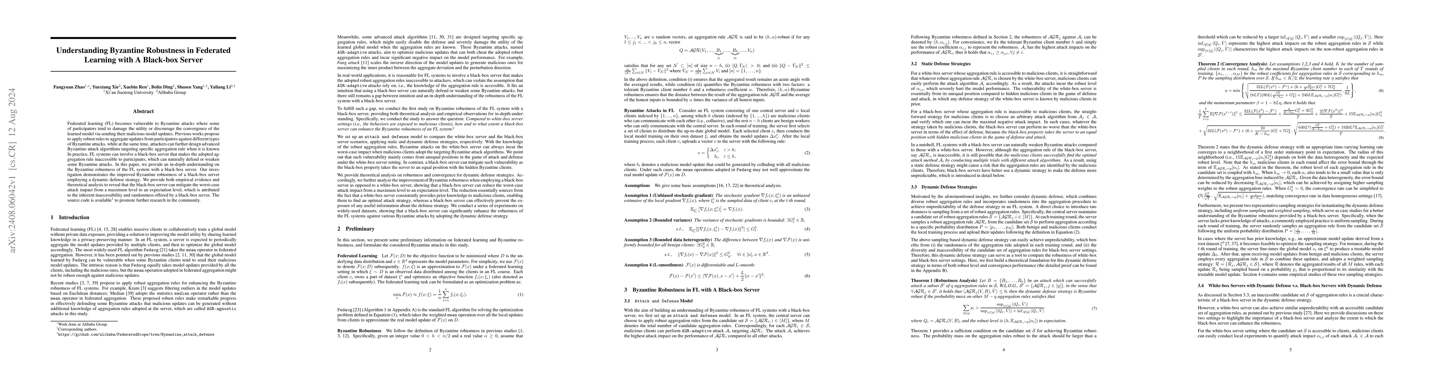 Thumbnail for Understanding Byzantine Robustness in Federated Learning with A
  Black-box Server