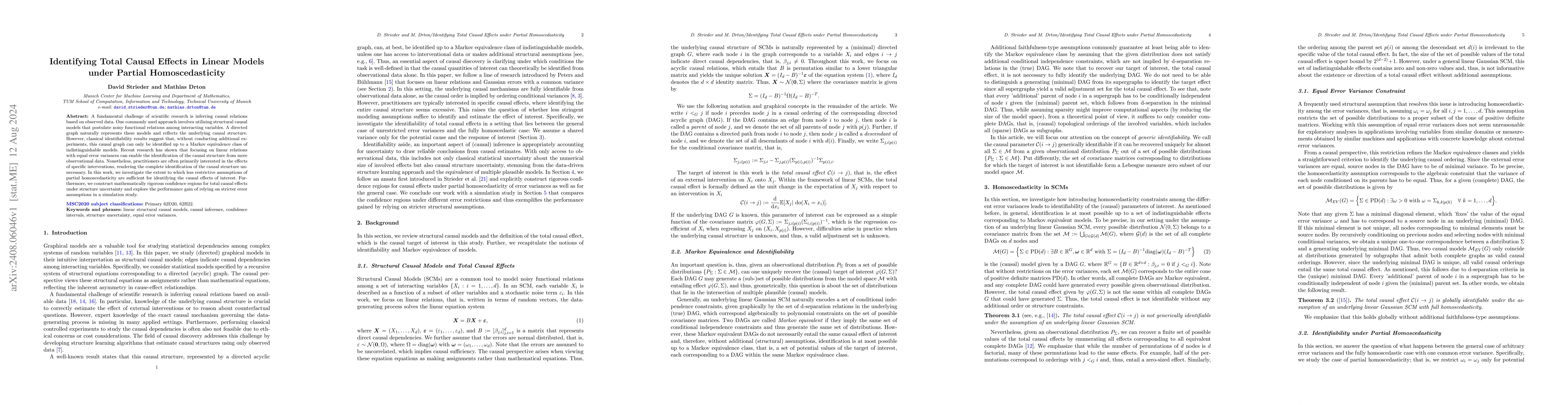 Thumbnail for Identifying Total Causal Effects in Linear Models under Partial
  Homoscedasticity