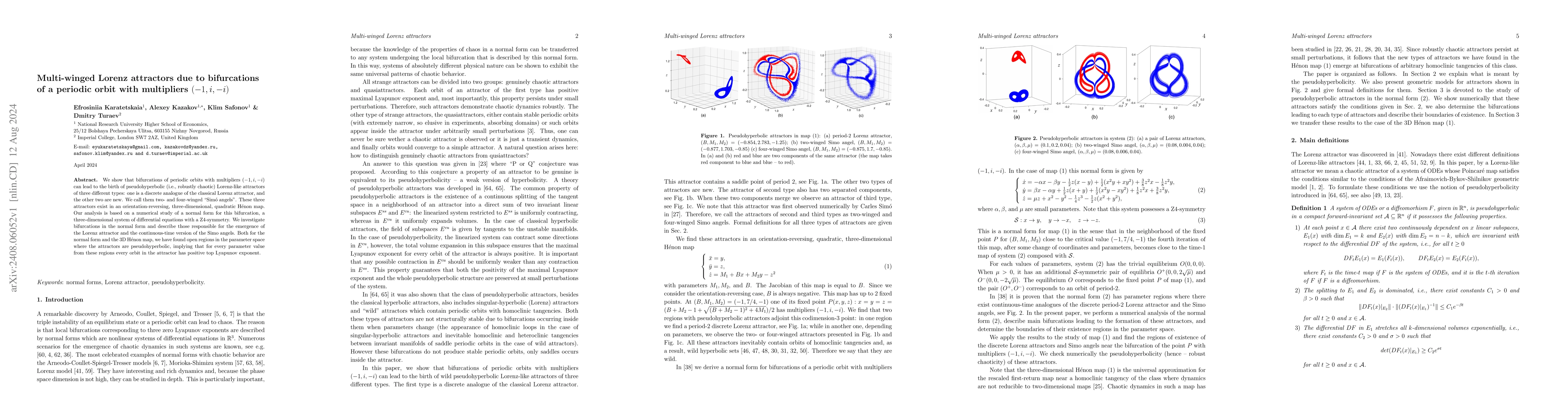 Thumbnail for Multi-winged Lorenz attractors due to bifurcations of a periodic orbit
  with multipliers $(-1,i,-i)$