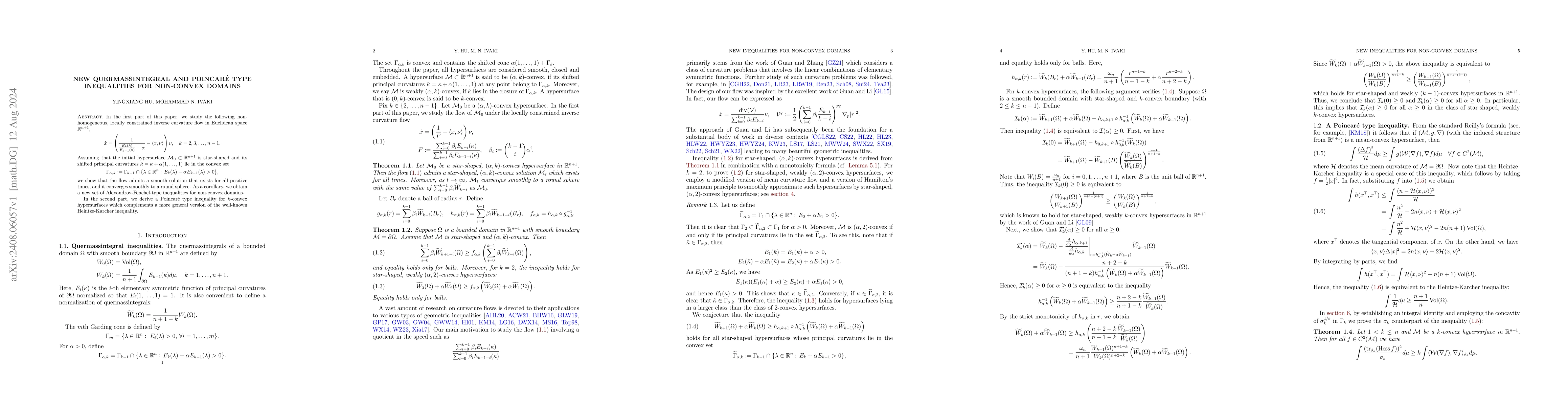 Thumbnail for New quermassintegral and Poincaré type inequalities for non-convex
  domains
