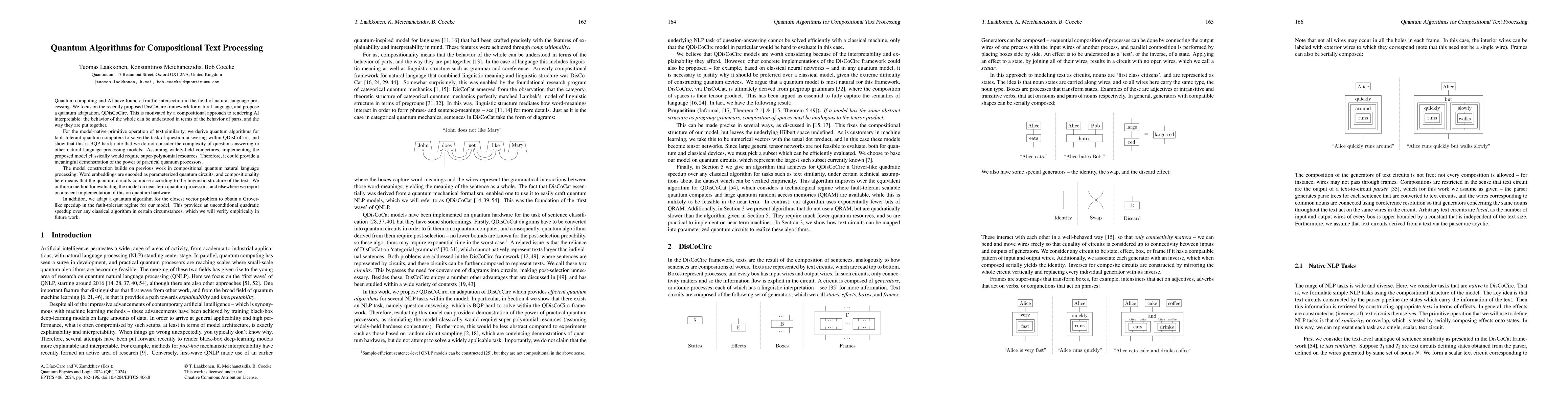 Thumbnail for Quantum Algorithms for Compositional Text Processing