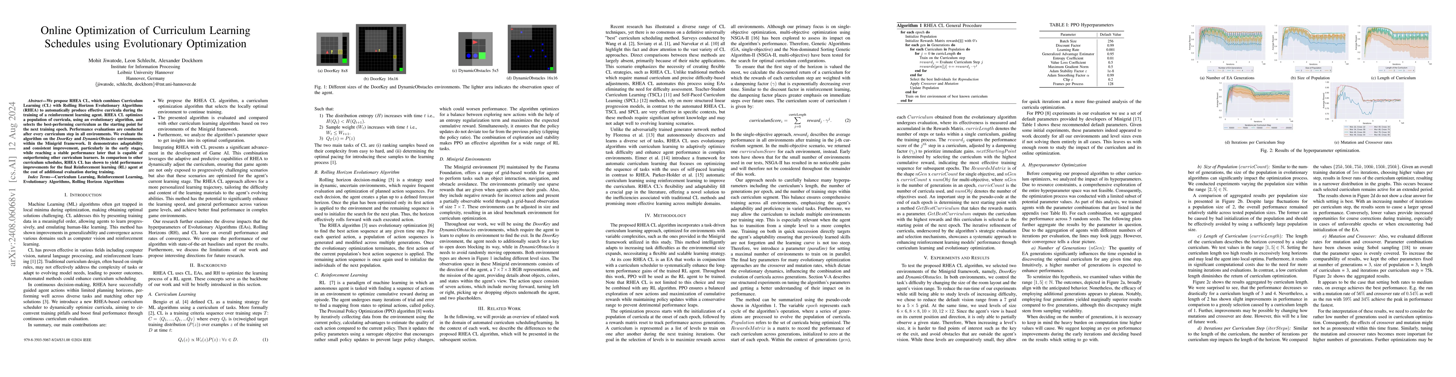 Thumbnail for Online Optimization of Curriculum Learning Schedules using Evolutionary
  Optimization