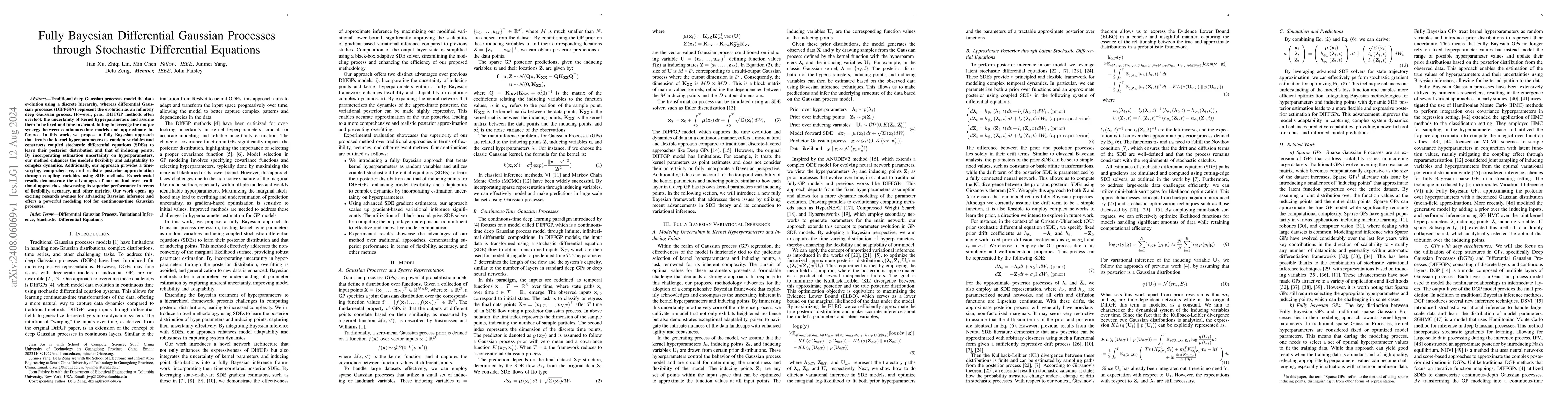 Thumbnail for Fully Bayesian Differential Gaussian Processes through Stochastic
  Differential Equations