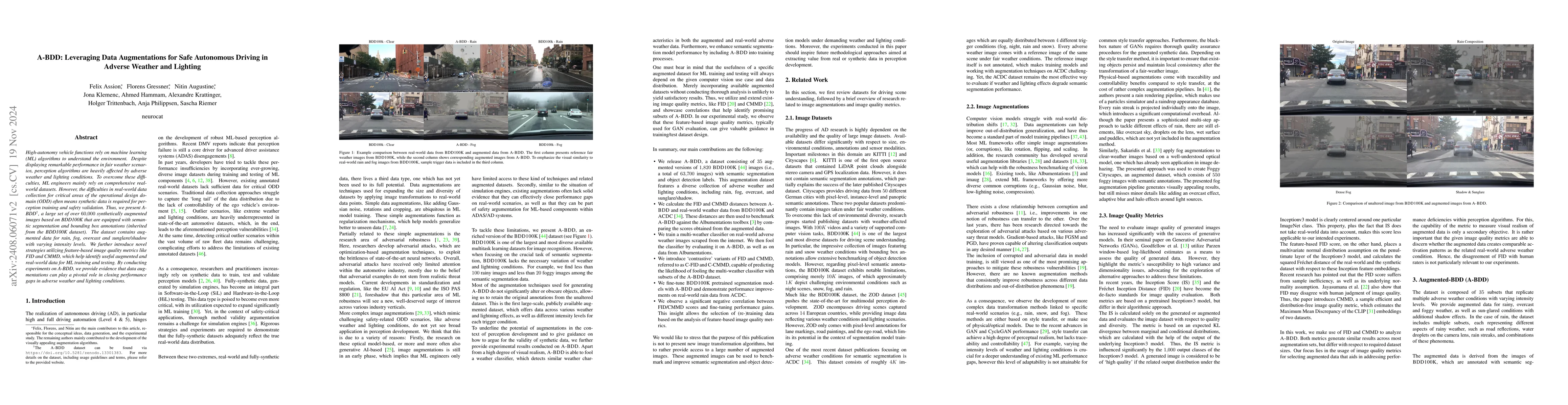 Thumbnail for A-BDD: Leveraging Data Augmentations for Safe Autonomous Driving in
  Adverse Weather and Lighting