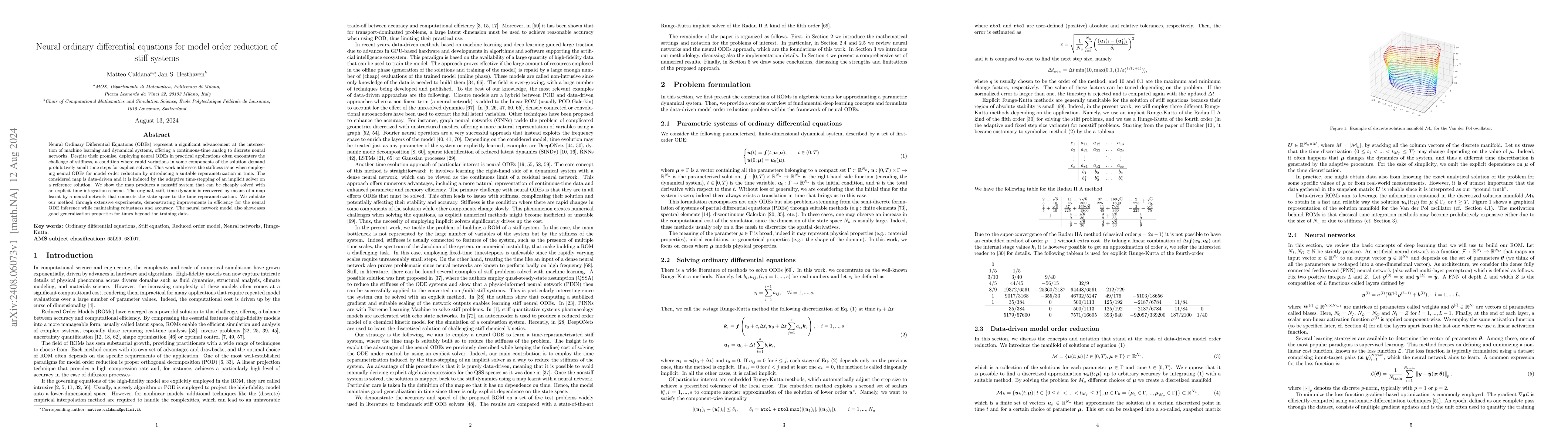 Thumbnail for Neural Ordinary Differential Equations for Model Order Reduction of
  Stiff Systems