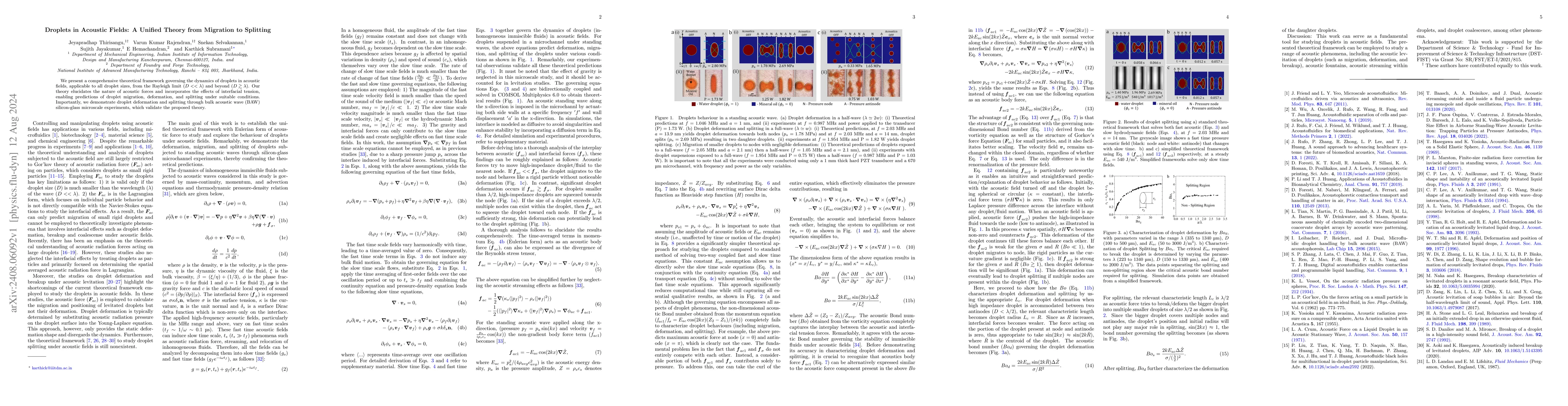 Thumbnail for Droplets in Acoustic Fields: A Unified Theory from Migration to
  Splitting