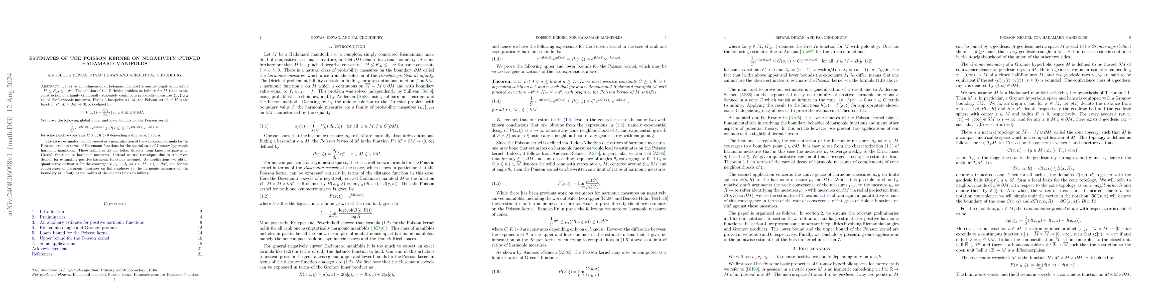 Thumbnail for Estimates of the Poisson kernel on negatively curved Hadamard manifolds