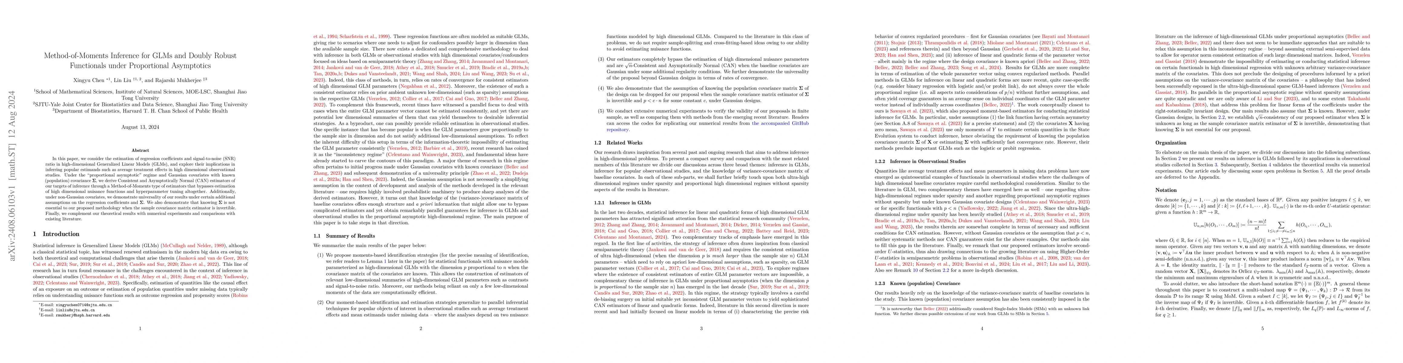 Thumbnail for Method-of-Moments Inference for GLMs and Doubly Robust Functionals under
  Proportional Asymptotics