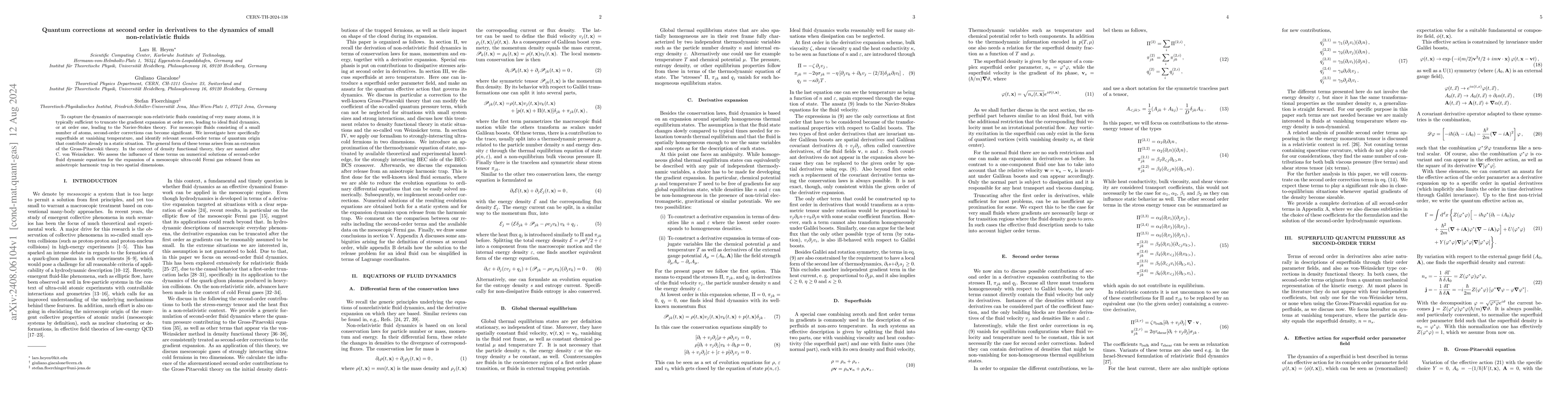 Thumbnail for Quantum corrections at second order in derivatives to the dynamics of
  small non-relativistic fluids