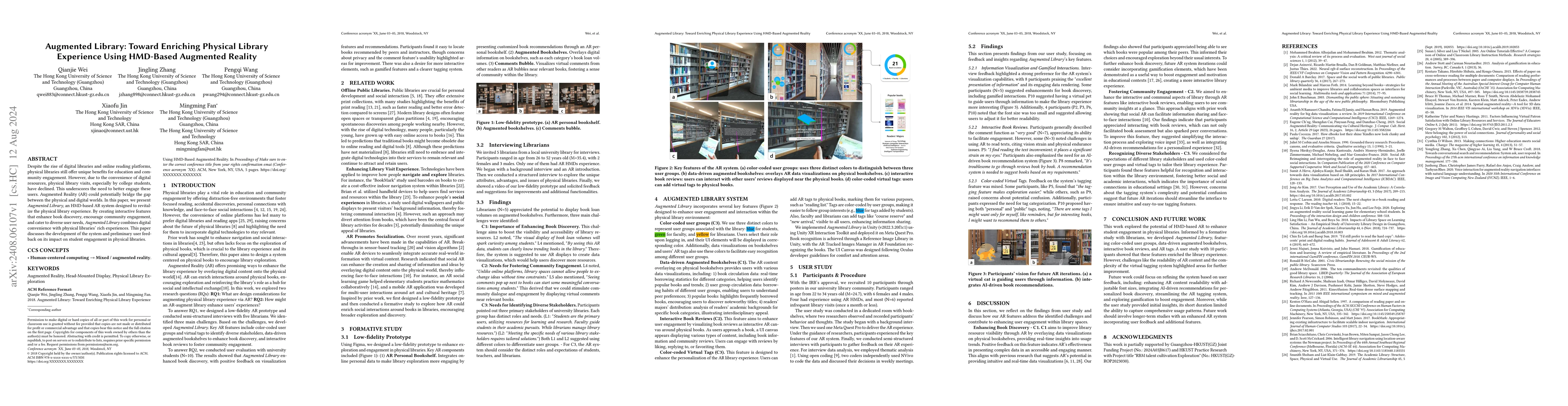 Thumbnail for Augmented Library: Toward Enriching Physical Library Experience Using
  HMD-Based Augmented Reality