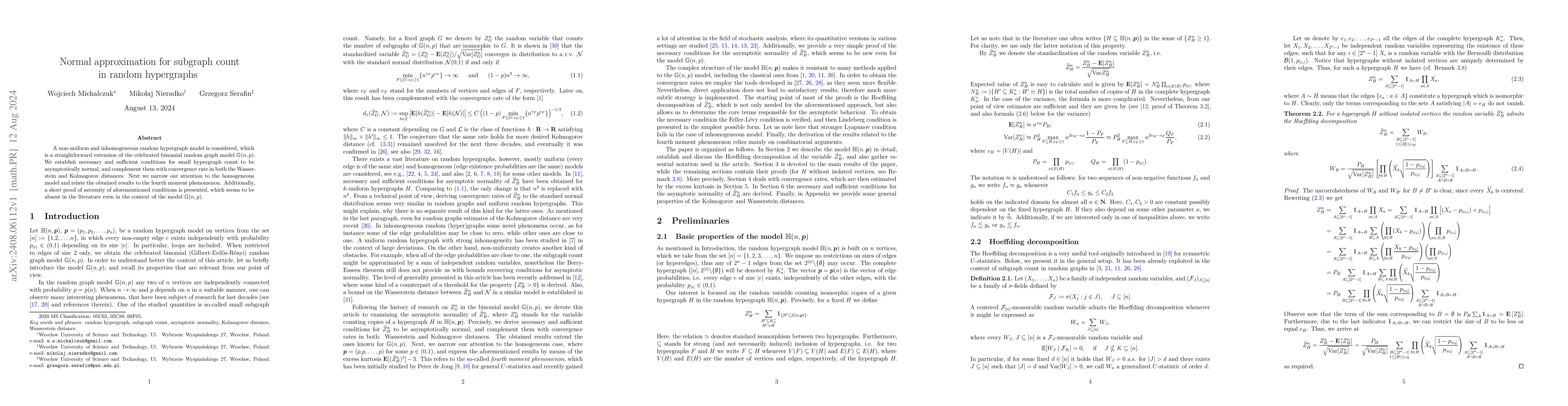 Thumbnail for Normal approximation for subgraph count in random hypergraphs
