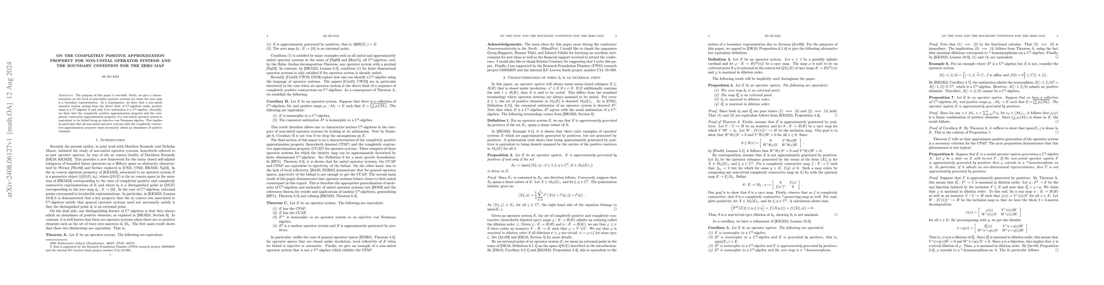 Thumbnail for On the Completely Positive Approximation Property for Non-Unital
  Operator Systems and the Boundary Condition for the Zero Map