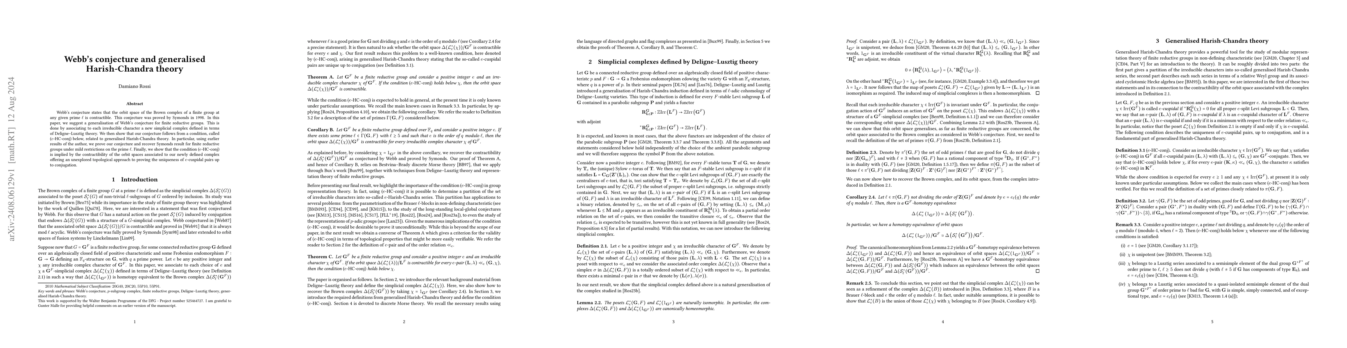 Thumbnail for Webb's conjecture and generalised Harish-Chandra theory