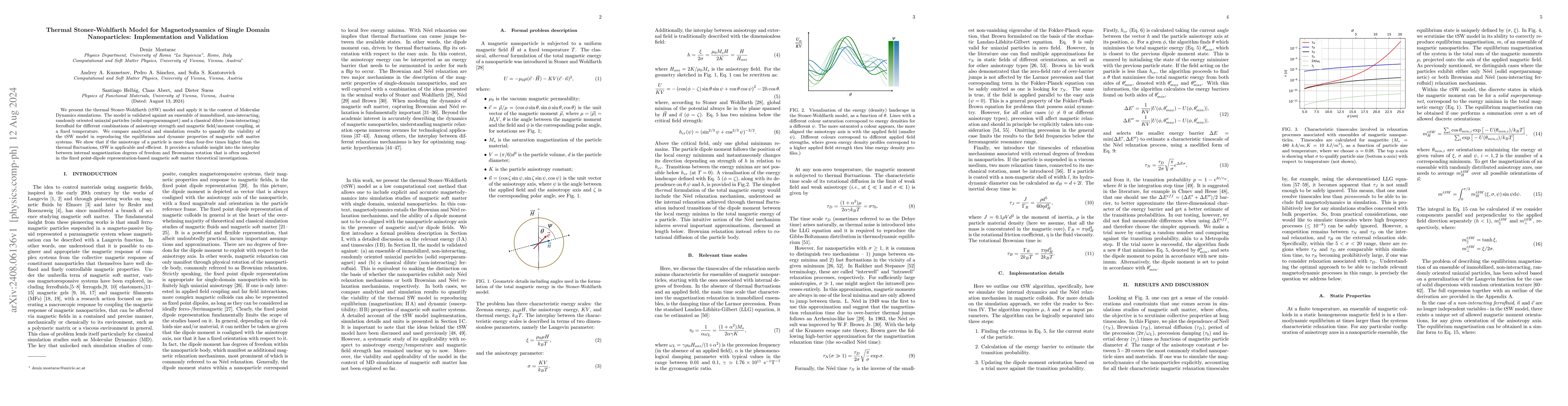 Thumbnail for Thermal Stoner-Wohlfarth Model for Magnetodynamics of Single Domain
  Nanoparticles: Implementation and Validation