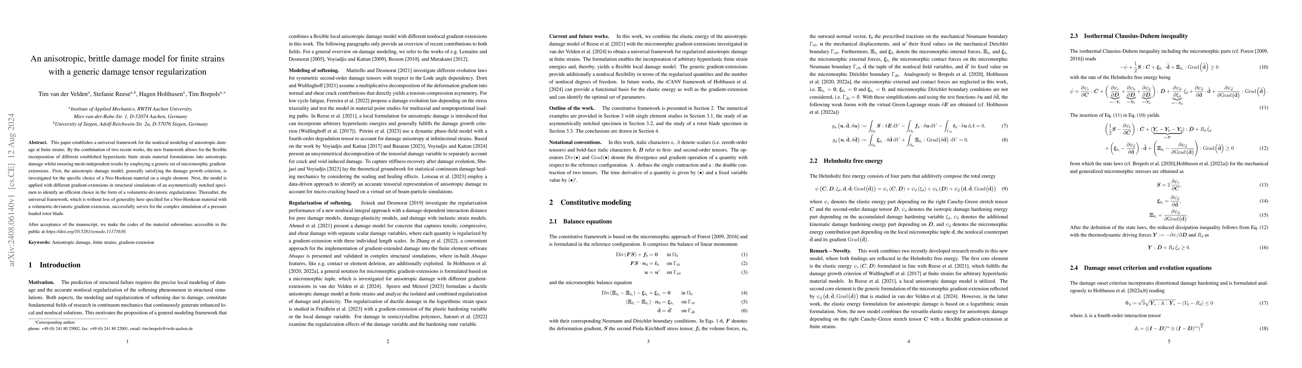 Thumbnail for An anisotropic, brittle damage model for finite strains with a generic
  damage tensor regularization