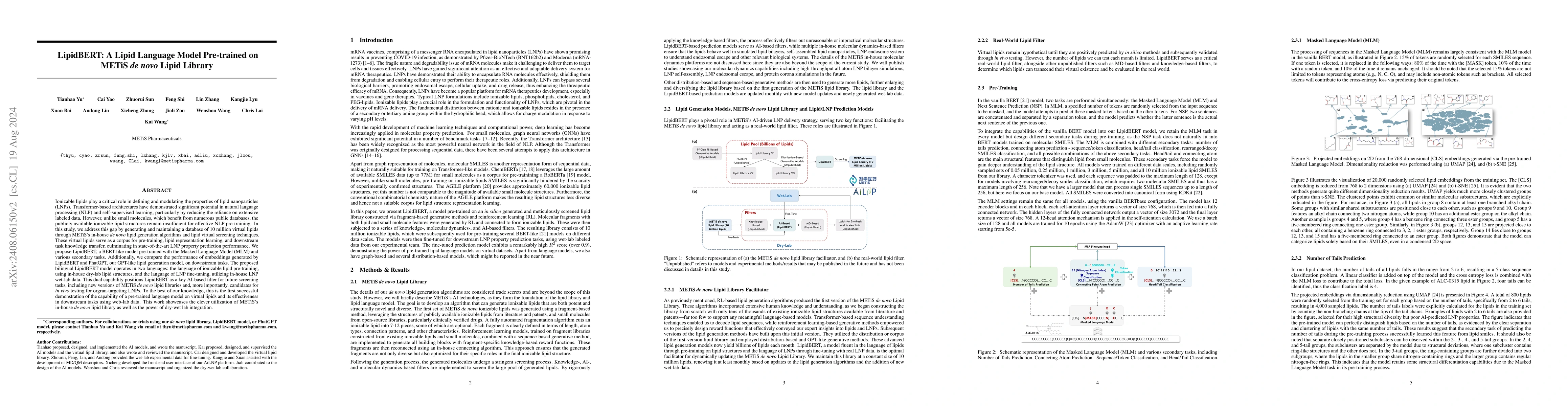 Thumbnail for LipidBERT: A Lipid Language Model Pre-trained on METiS de novo Lipid
  Library