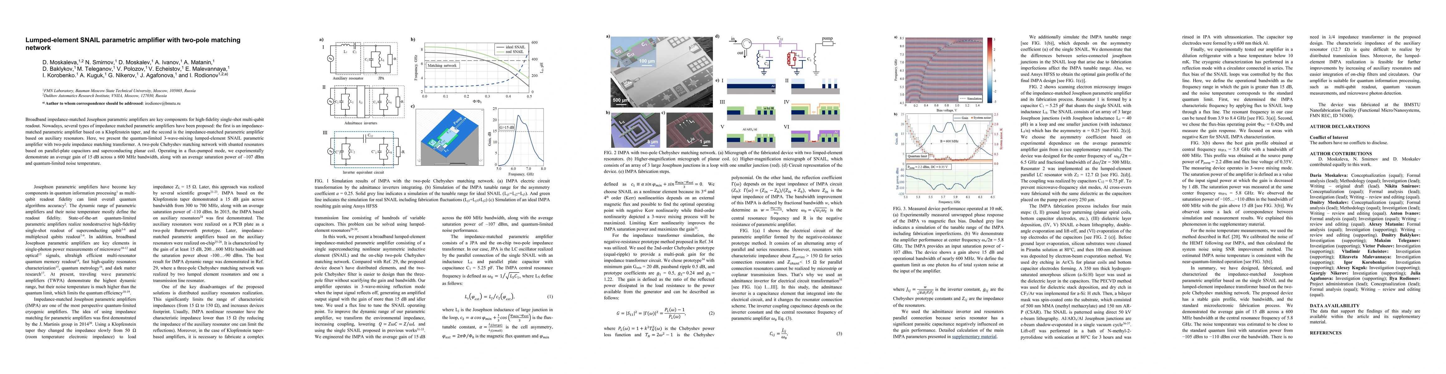 Thumbnail for Lumped-element two-section impedance-matched SNAIL parametric amplifier