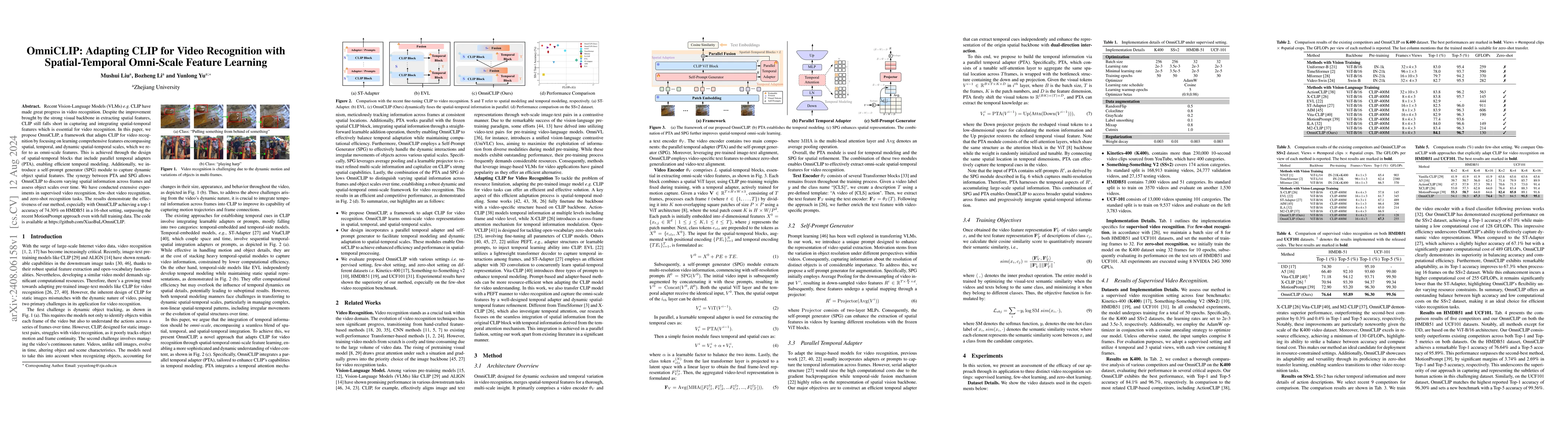 Thumbnail for OmniCLIP: Adapting CLIP for Video Recognition with Spatial-Temporal
  Omni-Scale Feature Learning