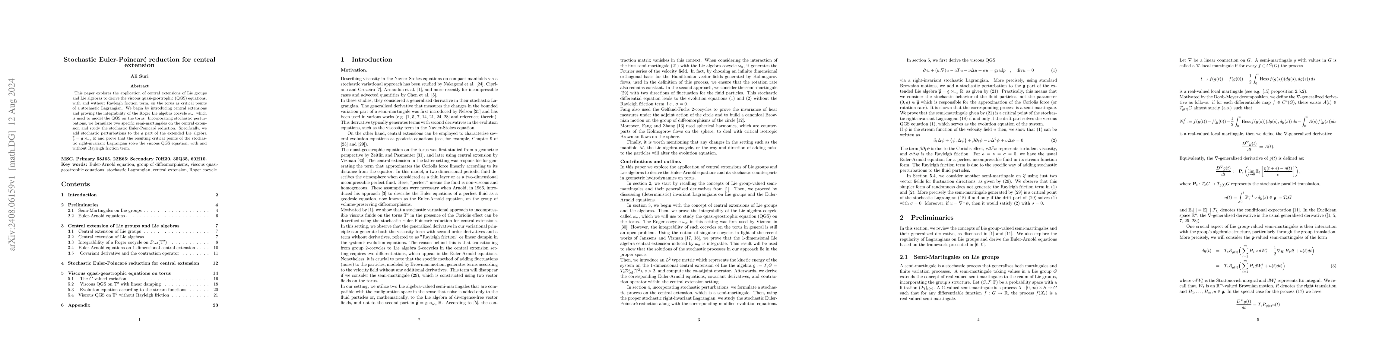 Thumbnail for Stochastic Euler-Poincaré reduction for central extension