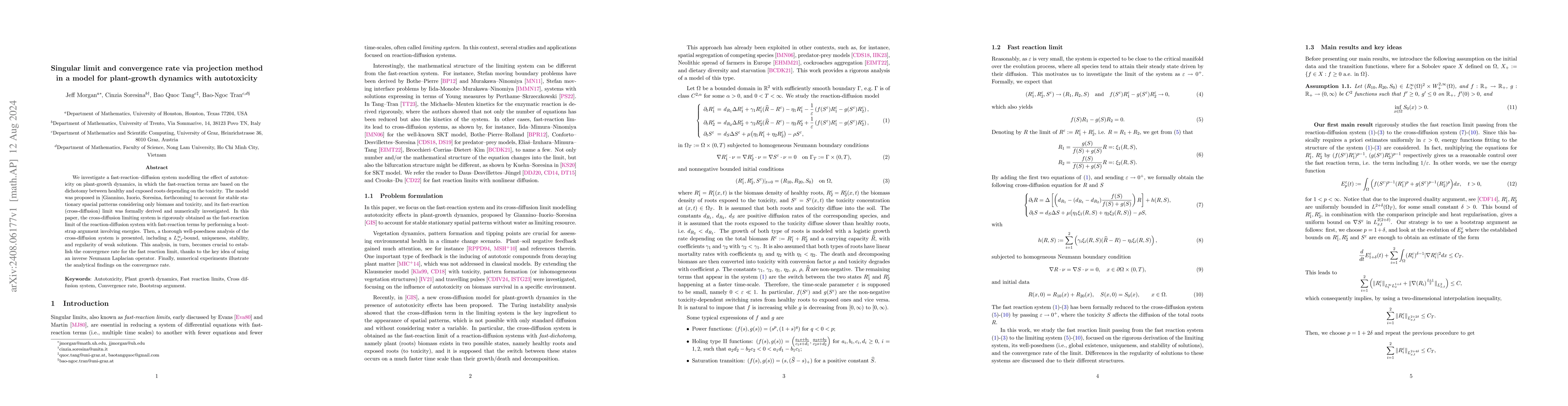 Thumbnail for Singular limit and convergence rate via projection method in a model for
  plant-growth dynamics with autotoxicity