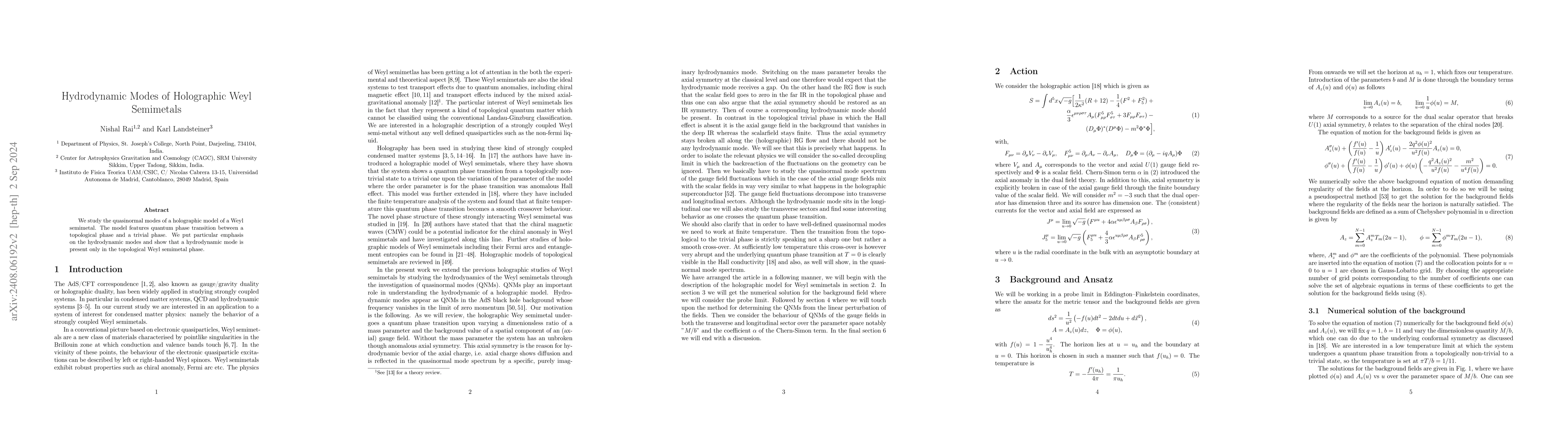 Thumbnail for Hydrodynamic Modes of Holographic Weyl Semimetals