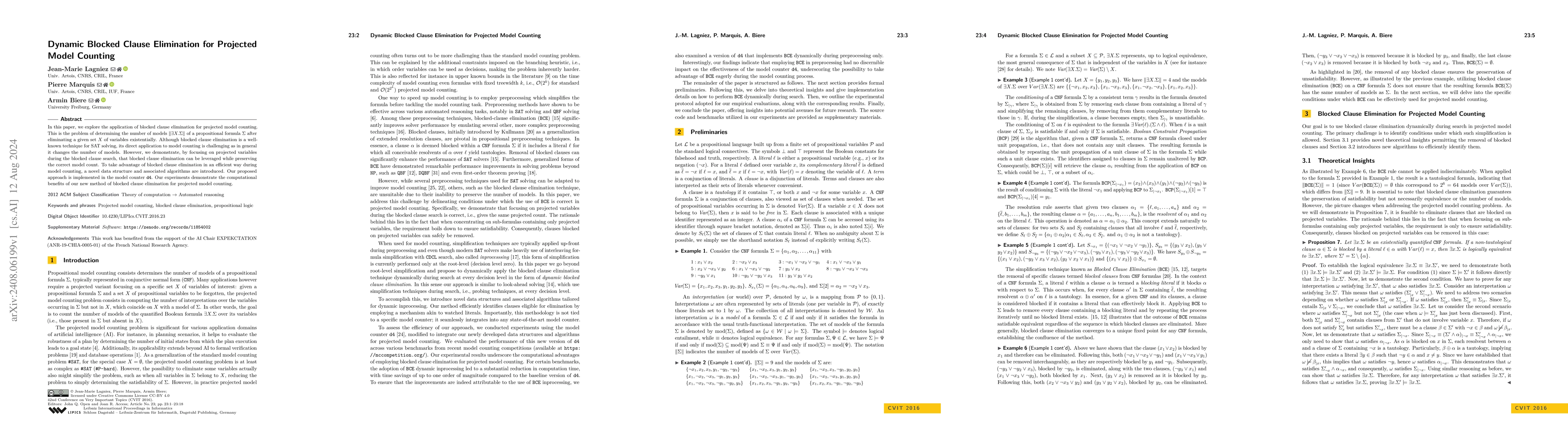 Thumbnail for Dynamic Blocked Clause Elimination for Projected Model Counting