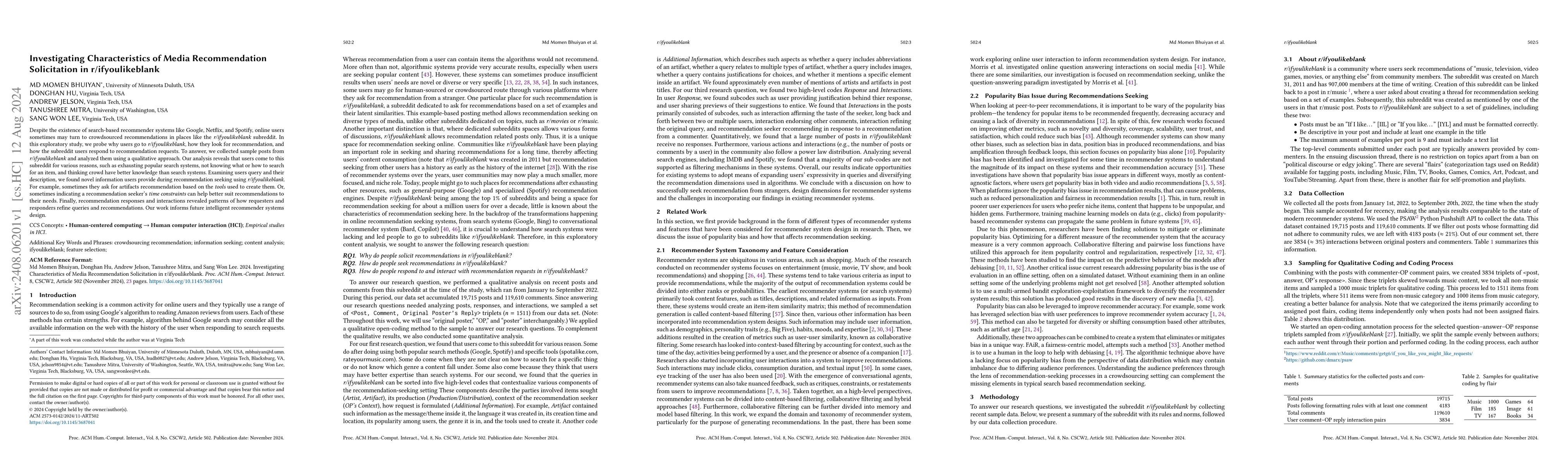 Thumbnail for Investigating Characteristics of Media Recommendation Solicitation in
  r/ifyoulikeblank