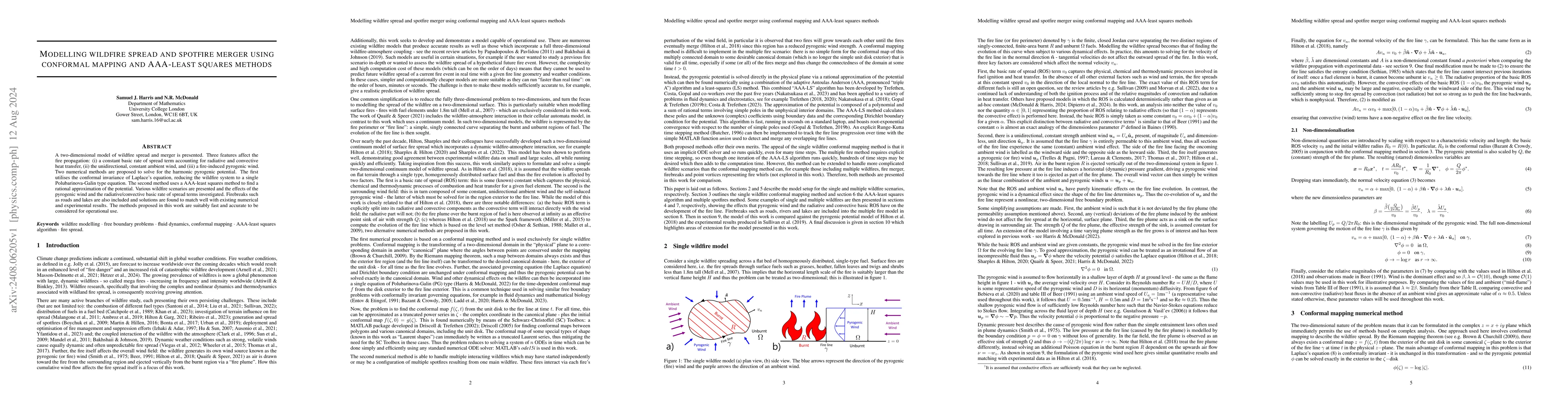 Thumbnail for Modelling wildfire spread and spotfire merger using conformal mapping
  and AAA-least squares methods