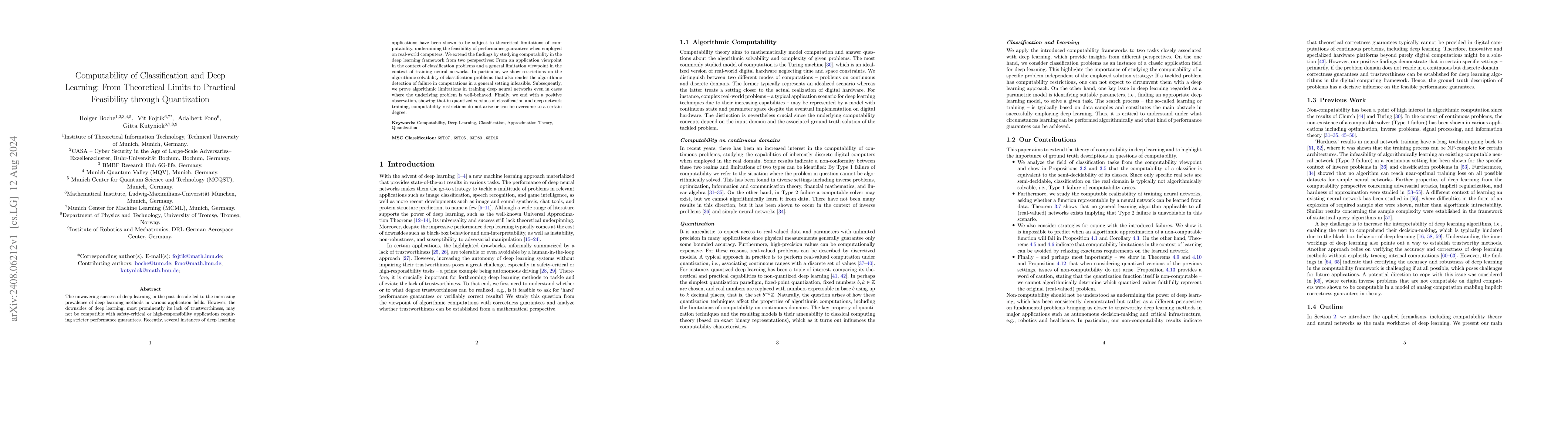 Thumbnail for Computability of Classification and Deep Learning: From Theoretical
  Limits to Practical Feasibility through Quantization