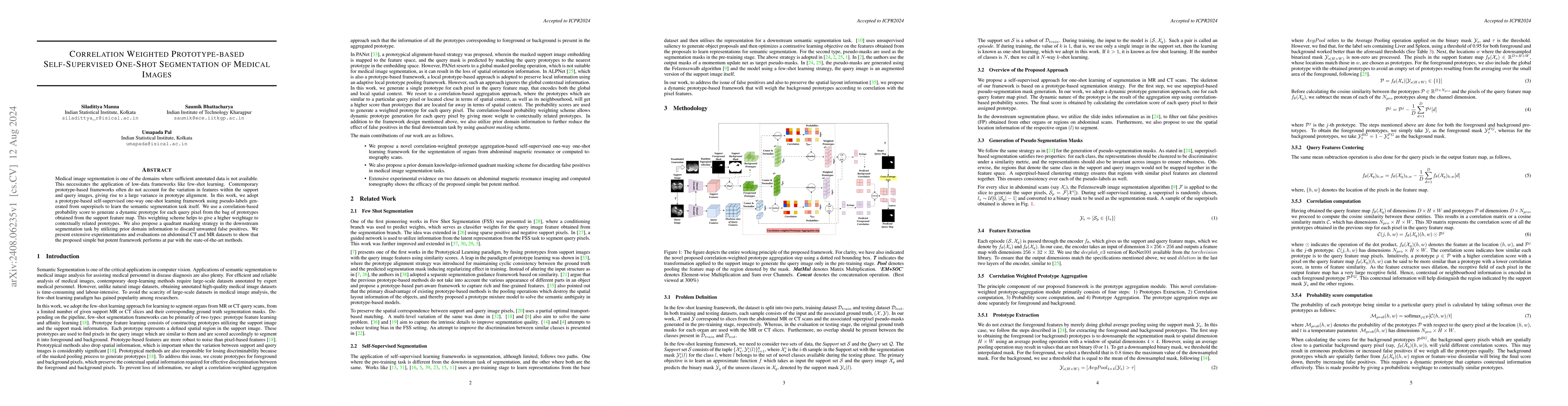 Thumbnail for Correlation Weighted Prototype-based Self-Supervised One-Shot
  Segmentation of Medical Images